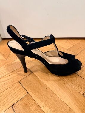 Nine West Black Suede Platform Heels Size 11 – 4” Heel, Hidden Platform, Ankle S